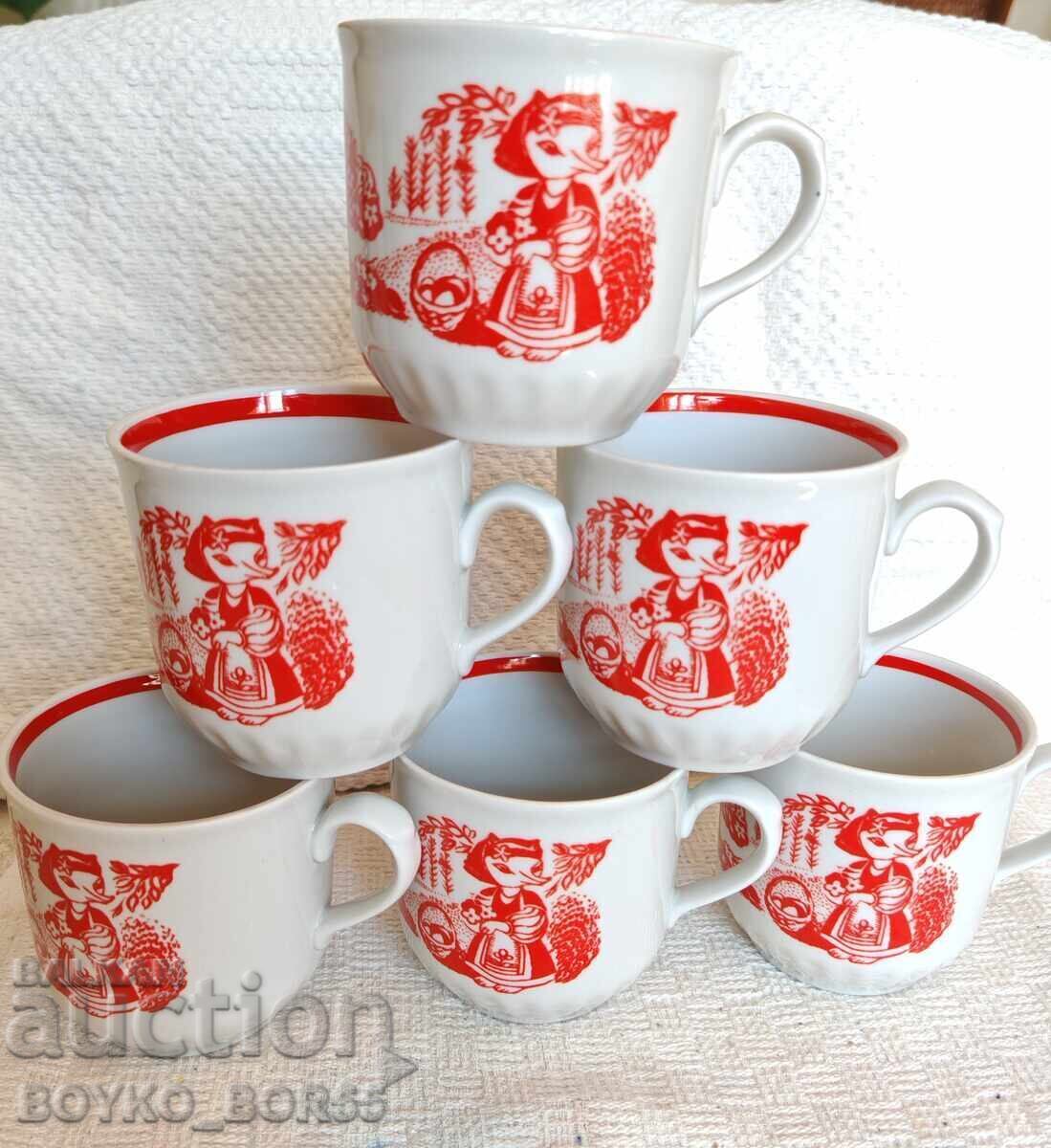 Set of Six Large Russian Soviet Porcelain Cups 1970s