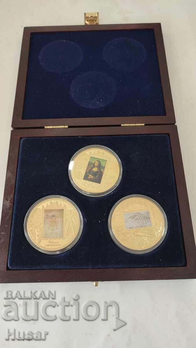 3 pieces gold-plated plaques Leonardo da Vinci 3 pieces gold-plated plaques Leonardo da Vinci