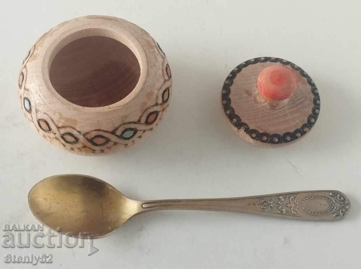 Solniță+linguriță din argint nichelat, placată cu argint și aur, URSS - 6
