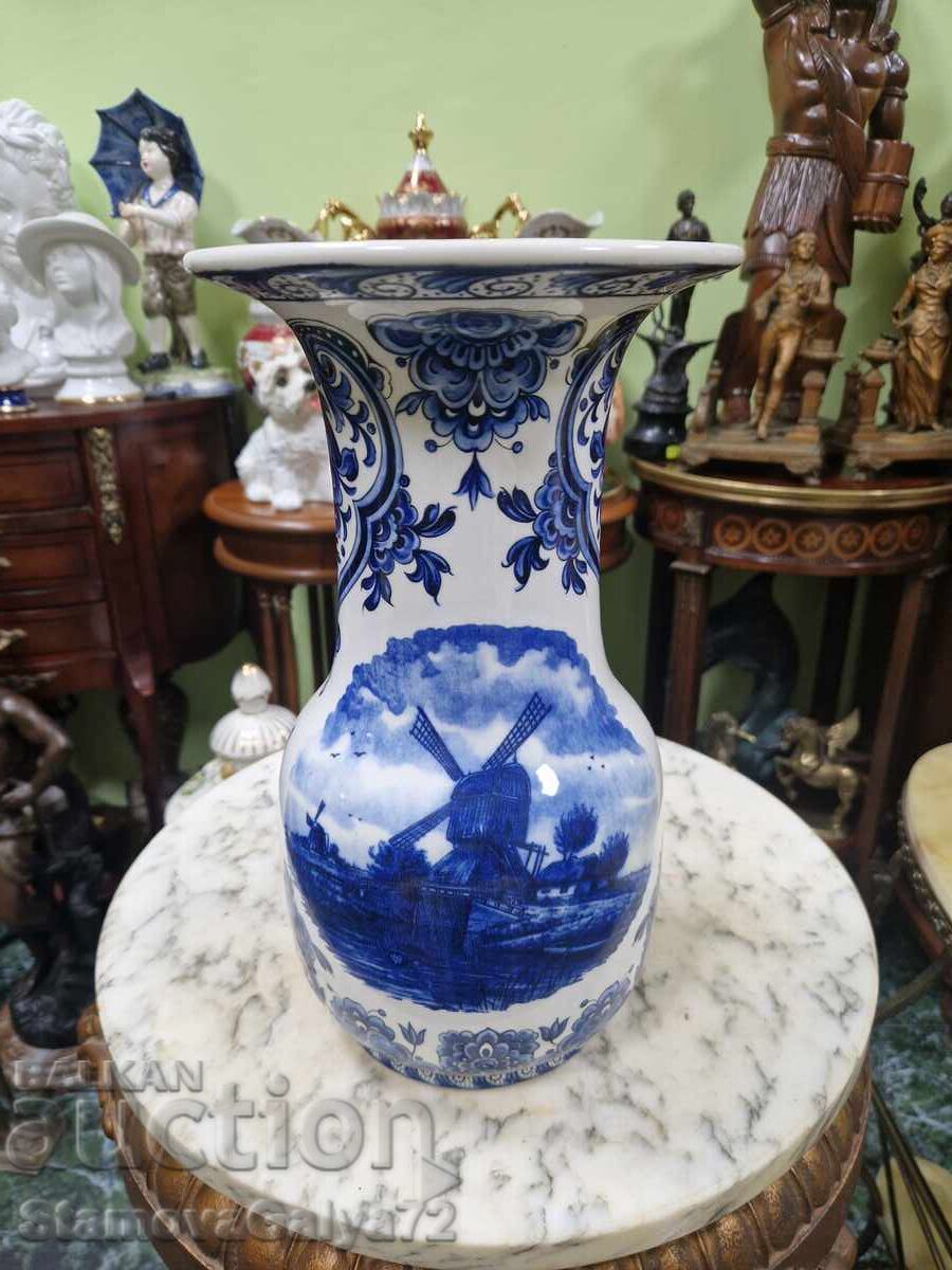 Old Dutch antique porcelain Delft vase from the 19th century