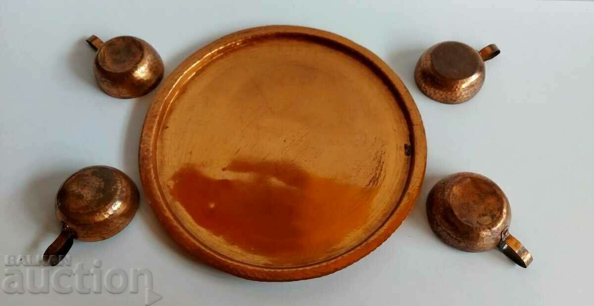 Аукцион . СОЦ МЕДЕН СЕРВИЗ ЗА КАФЕ ПОДНОС ЧАША ЧАШИ БАКЪР МЕД