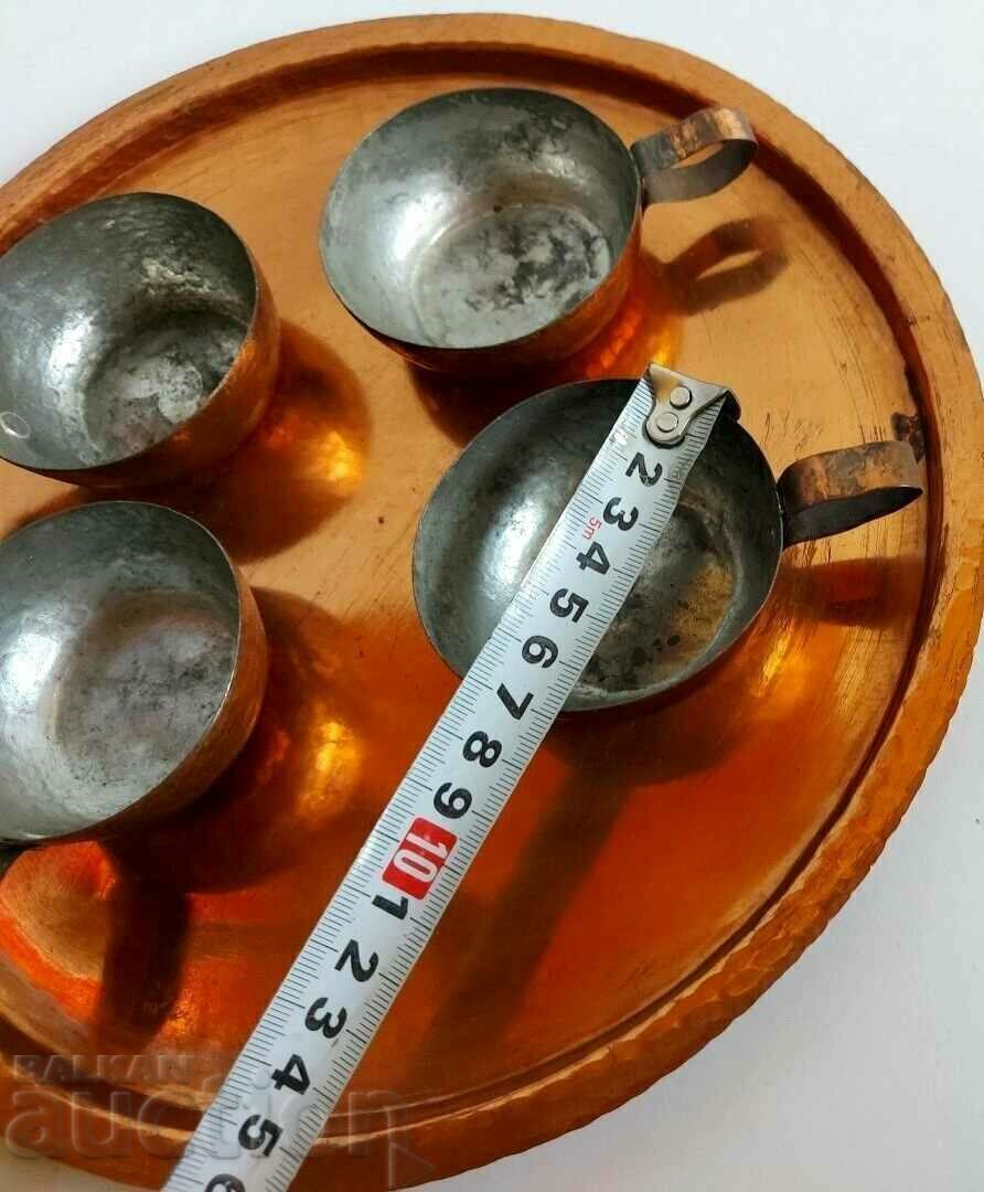 . СОЦ МЕДЕН СЕРВИЗ ЗА КАФЕ ПОДНОС ЧАША ЧАШИ БАКЪР МЕД - 5