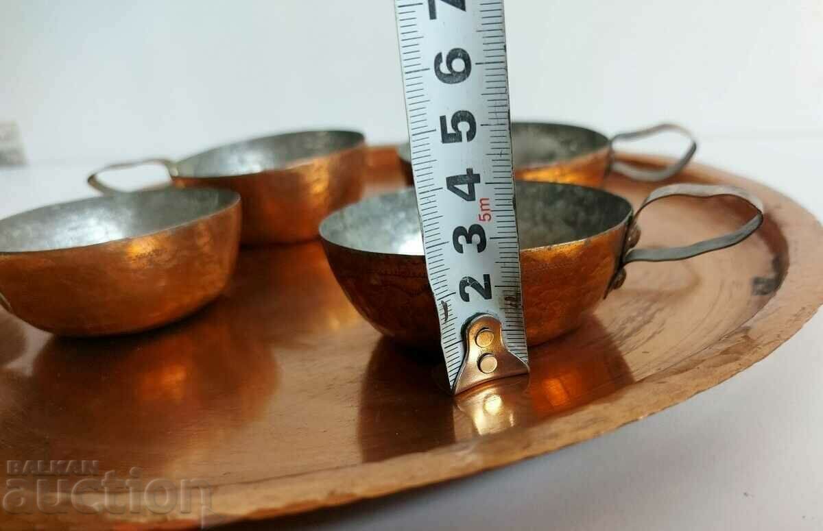 . СОЦ МЕДЕН СЕРВИЗ ЗА КАФЕ ПОДНОС ЧАША ЧАШИ БАКЪР МЕД - 6