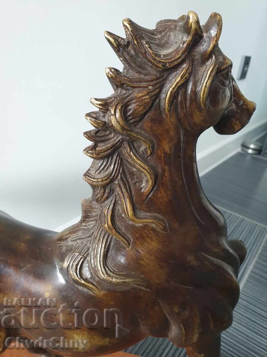 Sculptură/figură mare, veche, din bronz, reprezentând un cal sălbatic-armăsar - 6