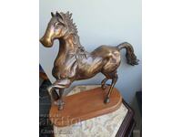 Large old bronze sculpture/figure of a wild stallion