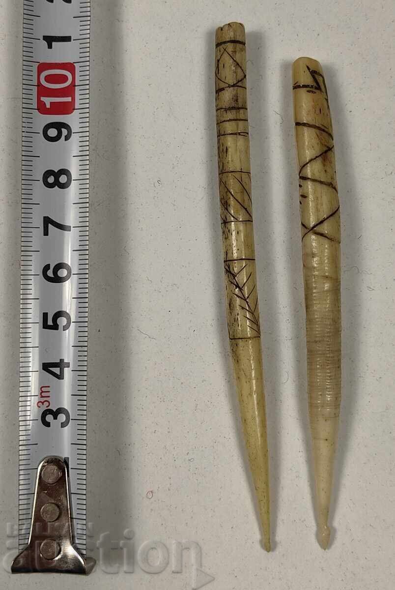 19th Century Rare Find Bone Engraved Knitting Needles - 7 19th Century Rare Find Bone Engraved Knitting Needles - 7