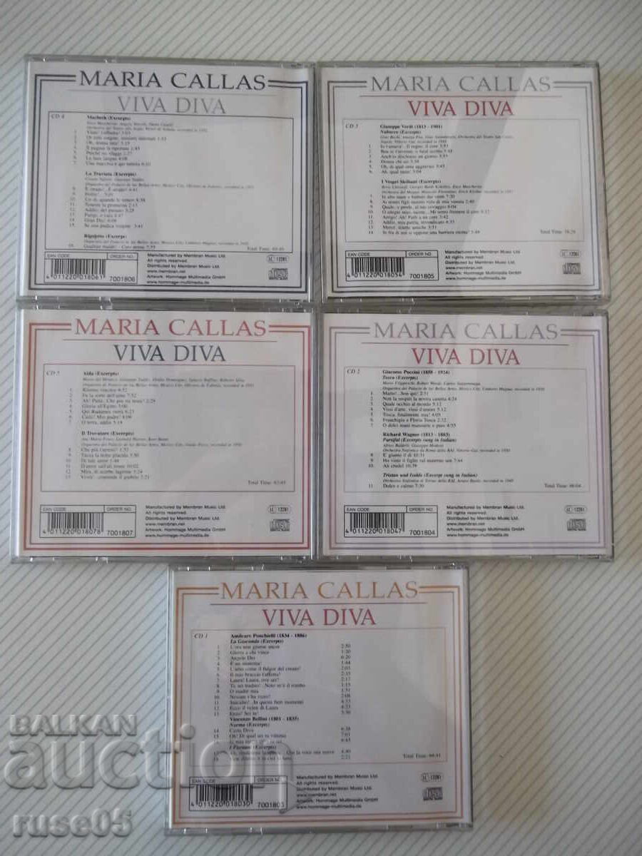 Lot of 5 CD audio "MARIA CALLAS - VIVA DIVA" with price 25.00 BGN | € 12.78 Lot of 5 CD audio "MARIA CALLAS - VIVA DIVA" with price 25.00 BGN | € 12.78