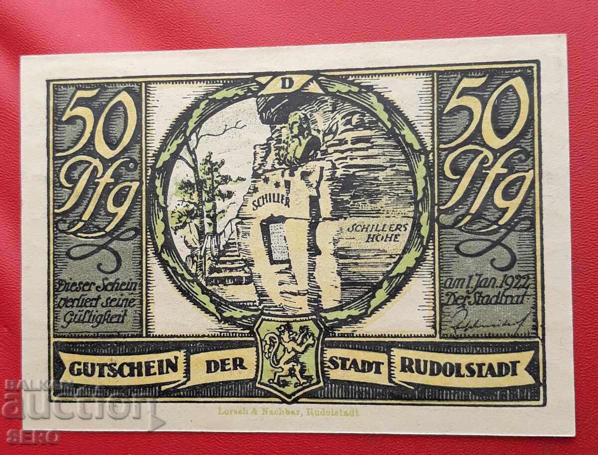 Banknote - Germany - Thuringia - Rudolstadt - 50 Pfennig
