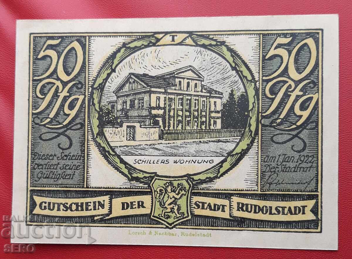 Банкнота-Германия-Тюрингия-Рудолщат-50 пфенига
