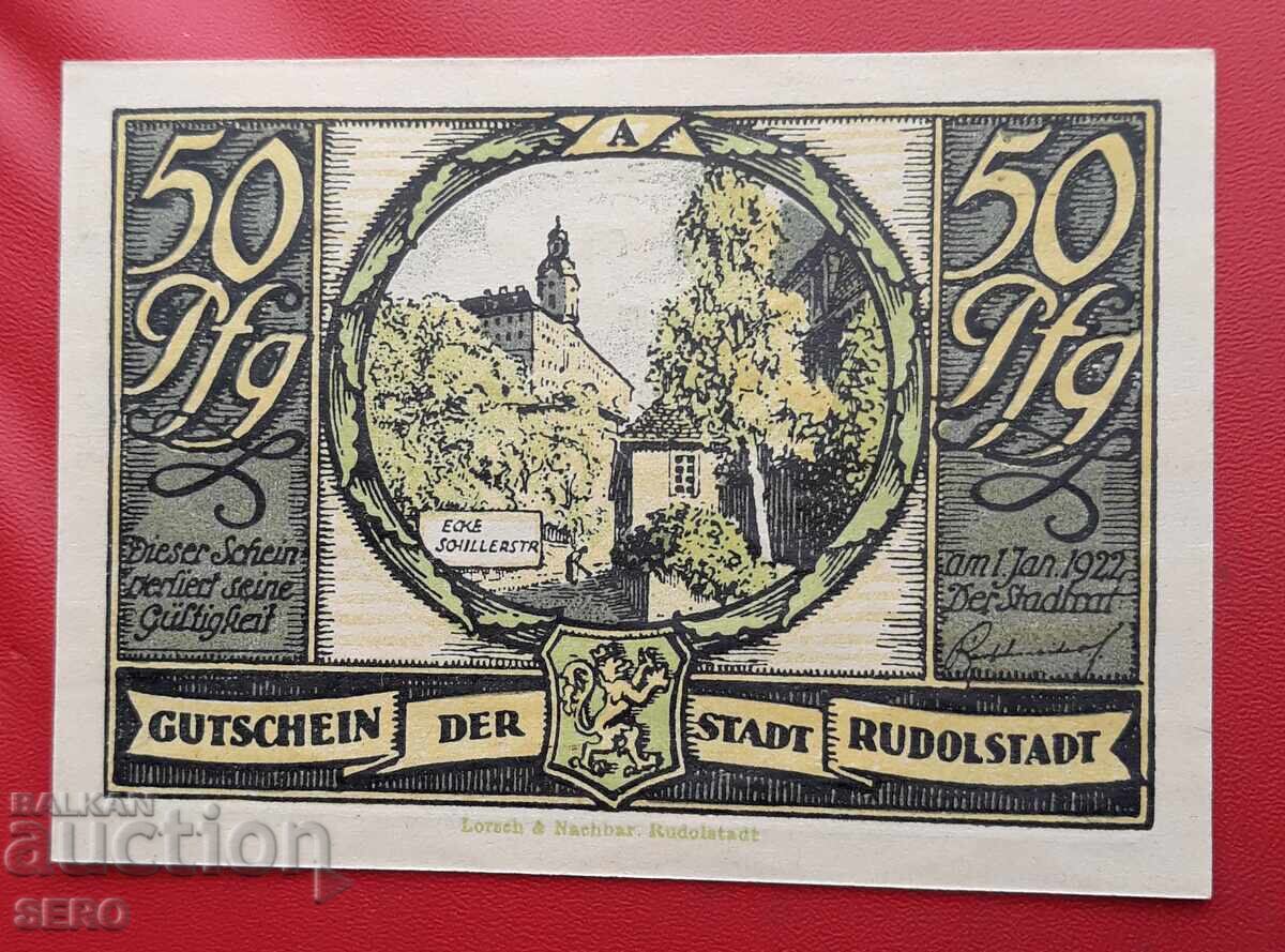 Banknote - Germany - Thuringia - Rudolstadt - 50 Pfennig