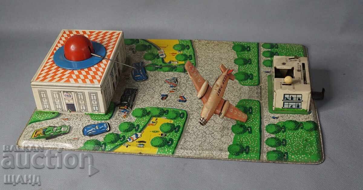 Old Russian Metal Mechanical Toy Model Airport Airplane Old Russian Metal Mechanical Toy Model Airport Airplane