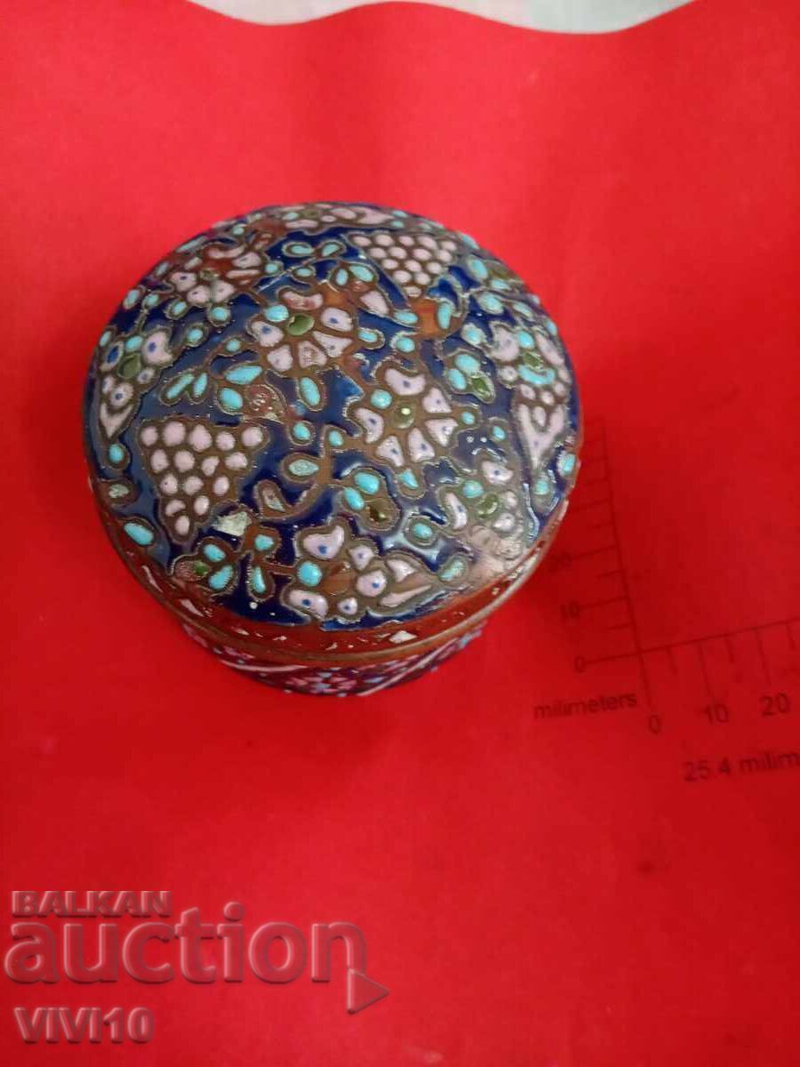 Cutie de bijuterii veche, cupru, email, 8cm Cutie de bijuterii veche, cupru, email, 8cm