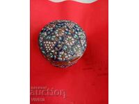 Cutie de bijuterii veche, cupru, email, 8cm