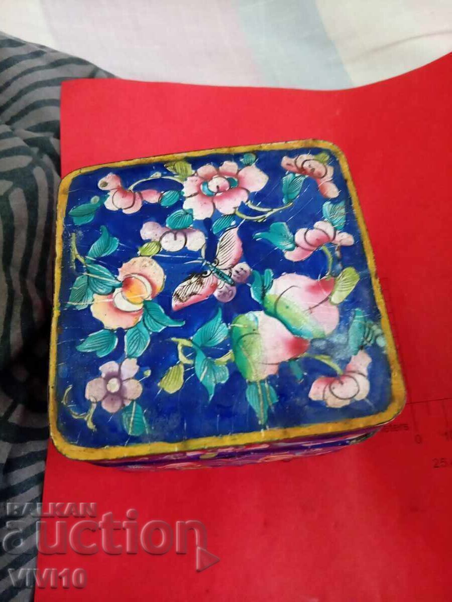 Antique jewelry box, bronze, gilding, cloisonné