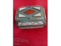 Αντίκα κουτί κοσμημάτων, κόκαλο, κεχριμπάρι, 11εκ