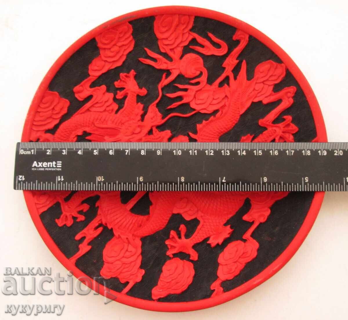 Стара Китайска декоративна чиния с дракон ръчна изработка - 5