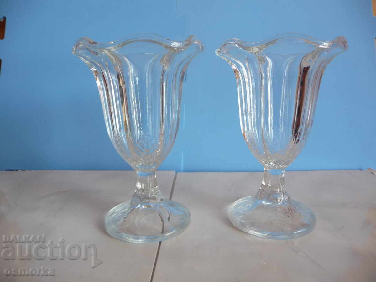2 Large Thick Glass Cups for Melba Dessert, Cream, Ice Cream, etc