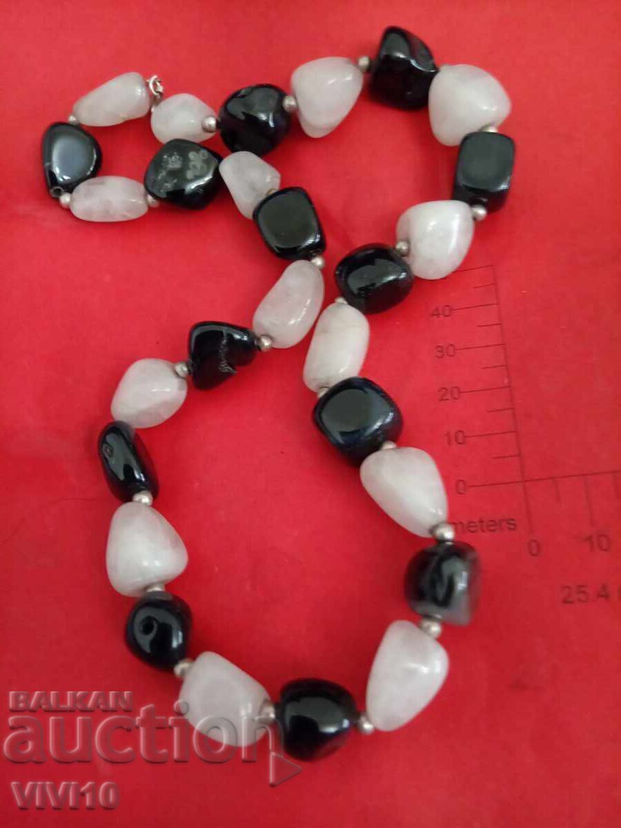 Antique necklace of black and white agate