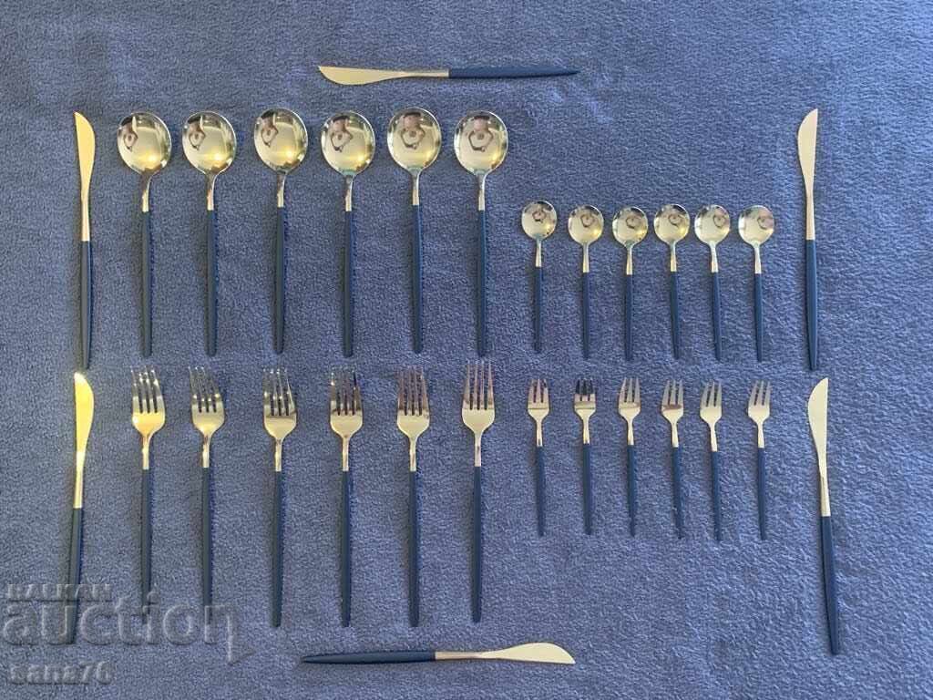 Красив комплект нови и стилни прибори в черно и златно-30 бр с цена 40.00 лв. | € 20.45 Красив комплект нови и стилни прибори в черно и златно-30 бр с цена 40.00 лв. | € 20.45