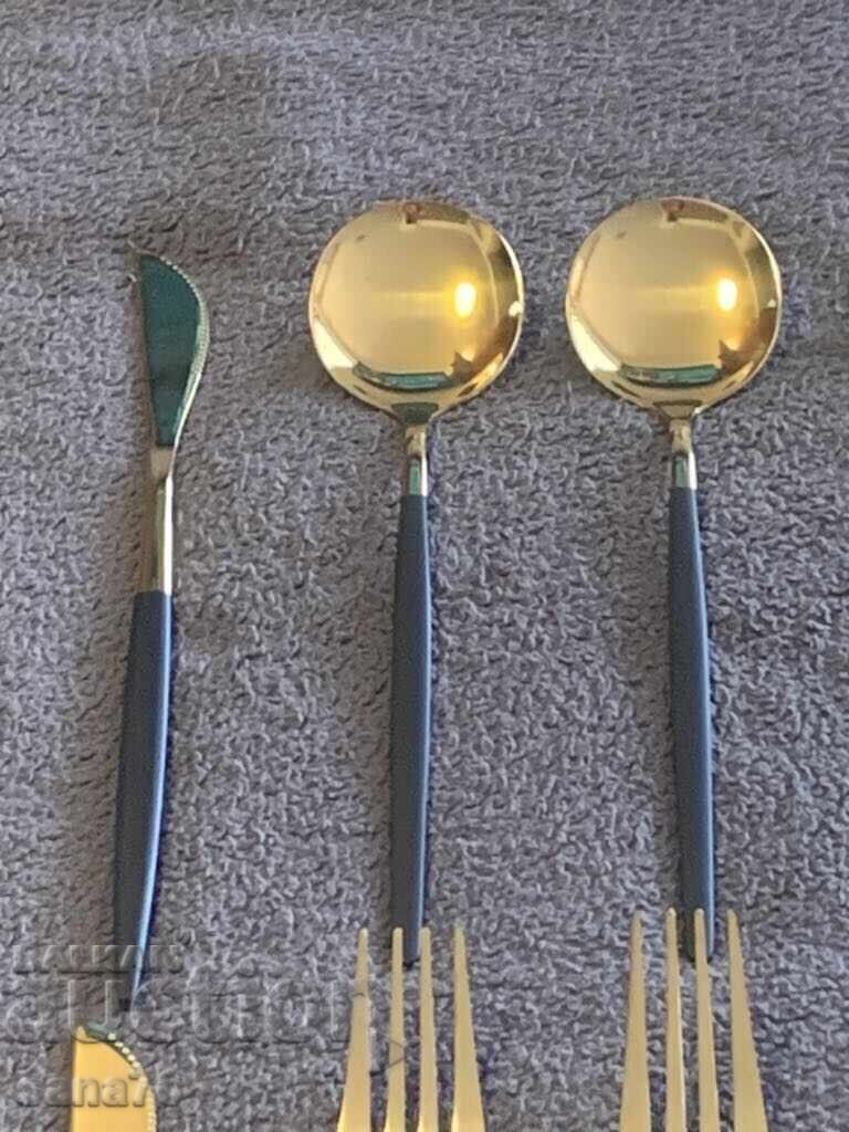 Красив комплект нови и стилни прибори в черно и златно-30 бр - 5 Красив комплект нови и стилни прибори в черно и златно-30 бр - 5