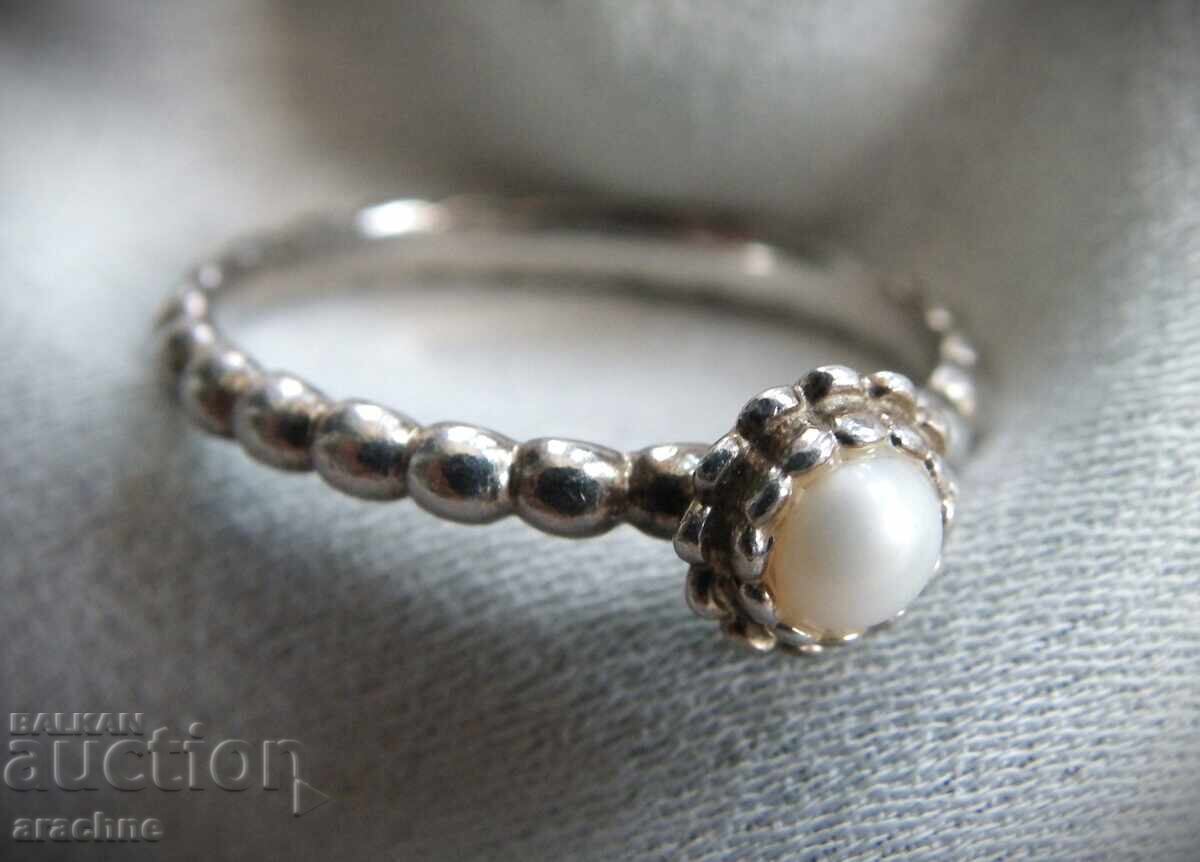 Αμερικάνικο κομψό ασημένιο χειροποίητο δαχτυλίδι με μαργαριτάρι - 5