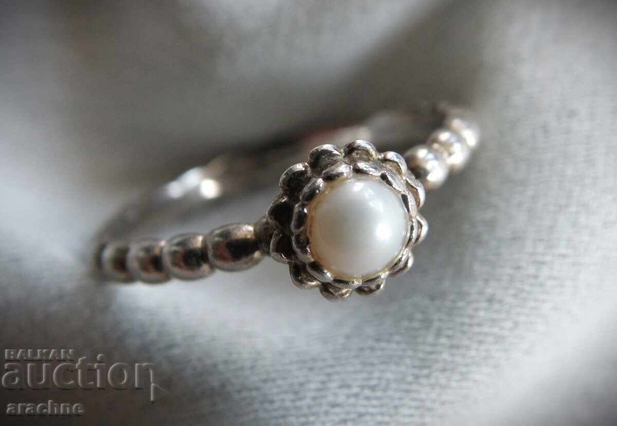Αμερικάνικο κομψό ασημένιο χειροποίητο δαχτυλίδι με μαργαριτάρι - 6