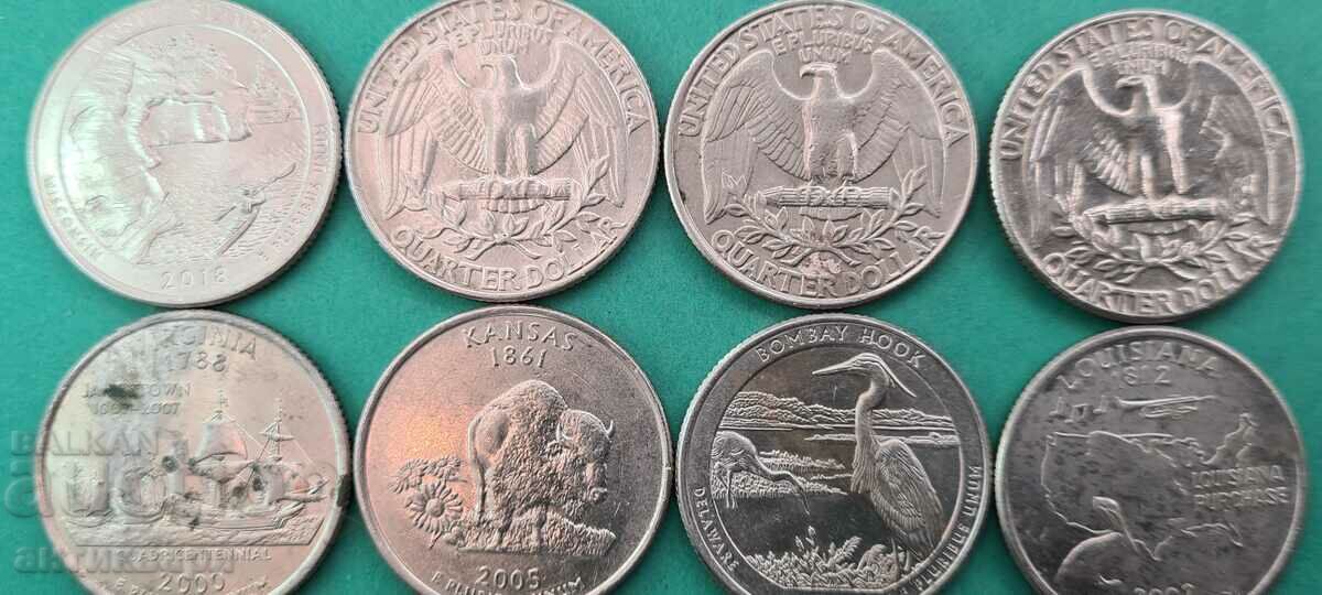 US quarter dollar Lot - 8 pieces with price 9.00 BGN | € 4.60 US quarter dollar Lot - 8 pieces with price 9.00 BGN | € 4.60
