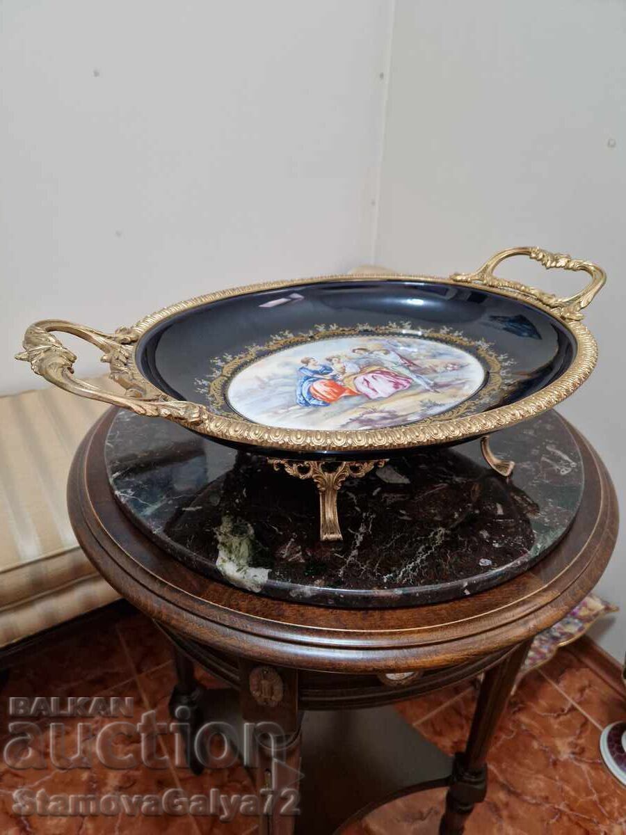 Large antique porcelain platter with bronze ornaments with price € 249.00 | 487.00 BGN
