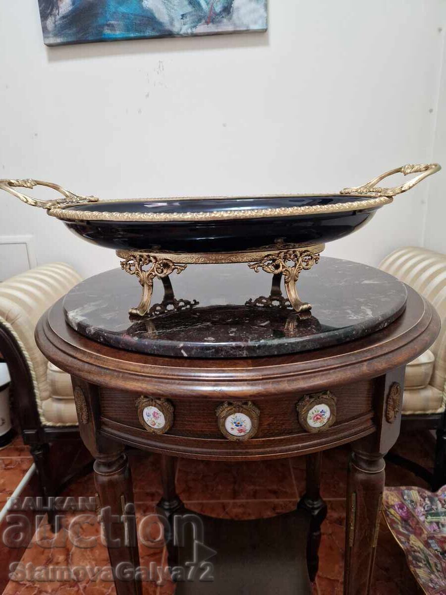 Delivery of Large antique porcelain platter with bronze ornaments