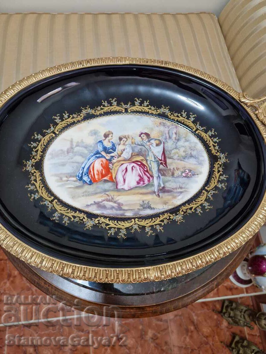Large antique porcelain platter with bronze ornaments - 6