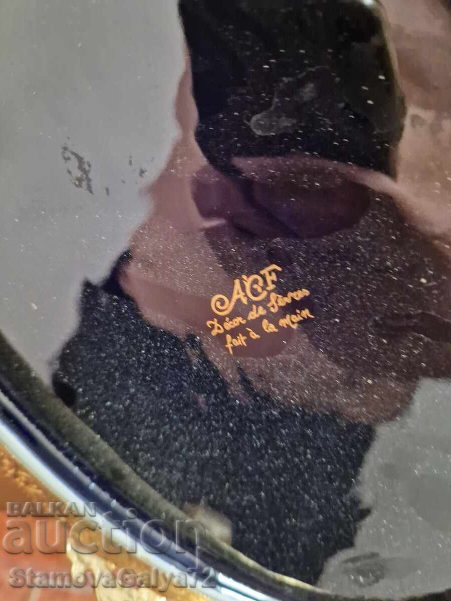 Μεγάλο αντίκα πορσελάνινο πιάτο με μπρούτζινα διακοσμητικά - 7