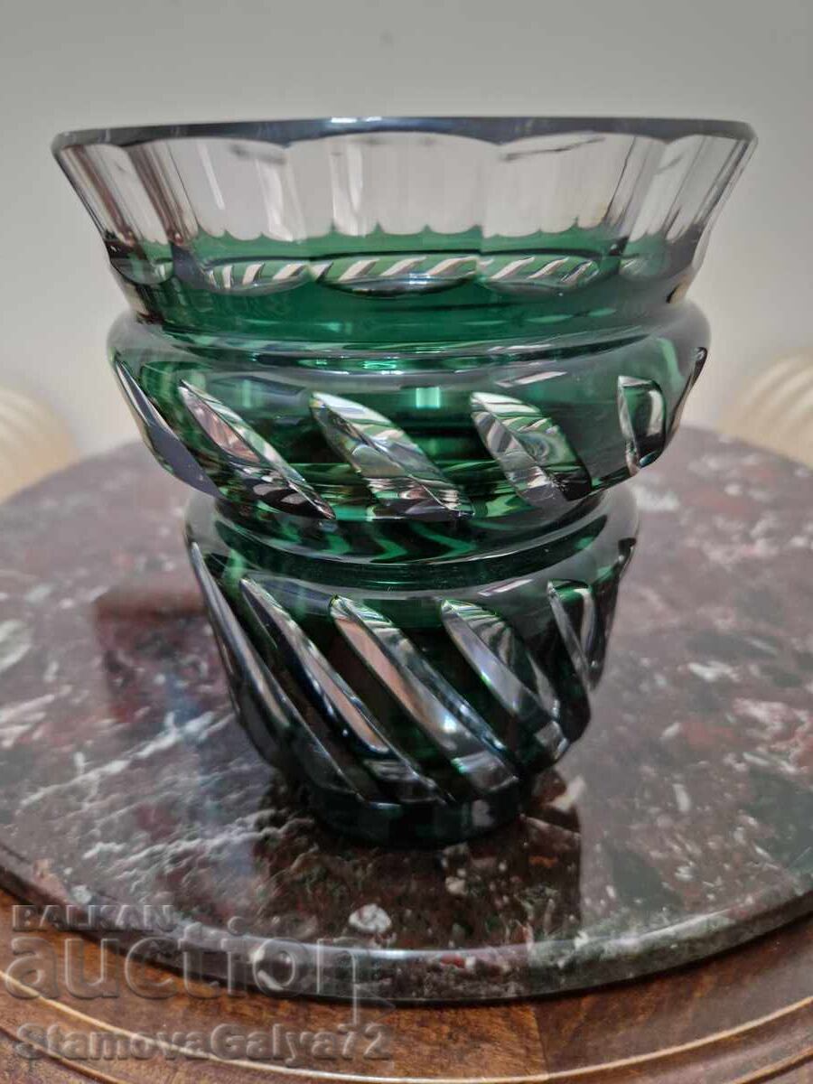 Антикварна белгийска кристална ваза Val Saint Lambert - 7