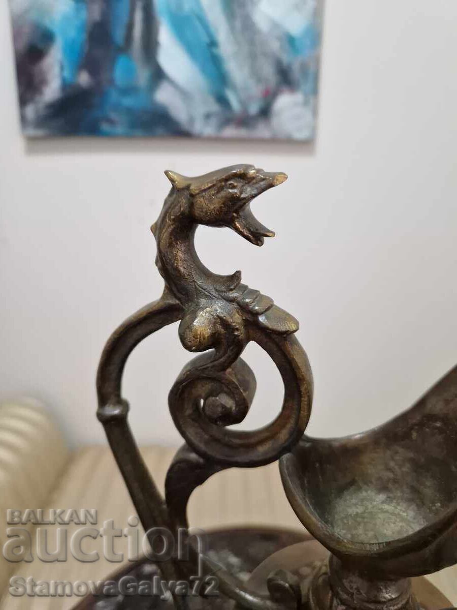 Cană renascentistă antică din bronz cu ornamente - 6