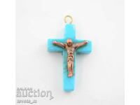 Medalion pandantiv cruce cu răstignire turcoaz