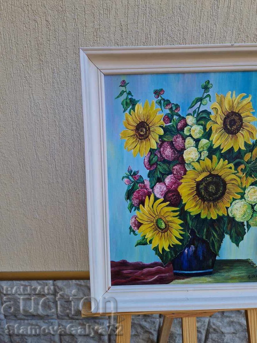 Frumoasă pictură antică de autor, ulei pe pânză - 5