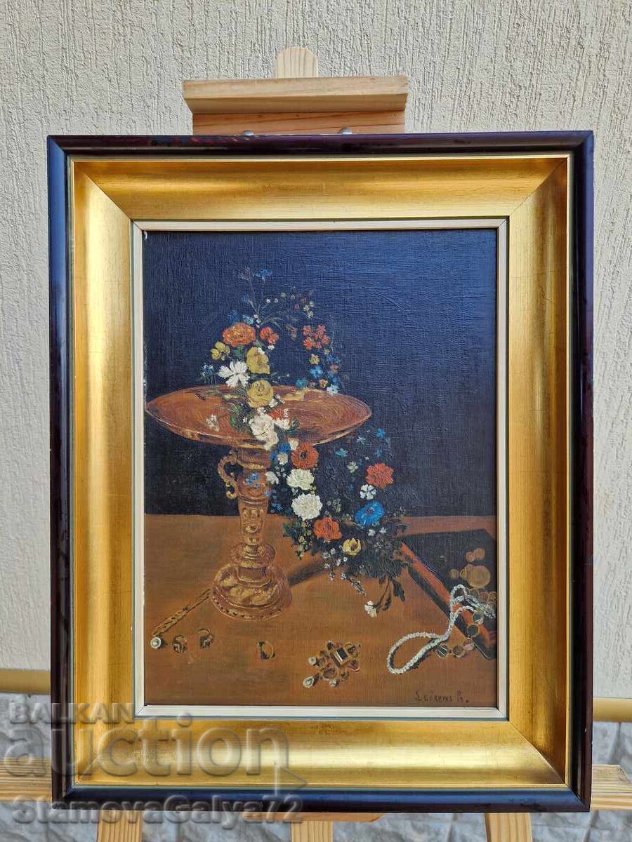 Still life oil on canvas, mounted on fiberboard with price 137.00 BGN | € 70.05 Still life oil on canvas, mounted on fiberboard with price 137.00 BGN | € 70.05