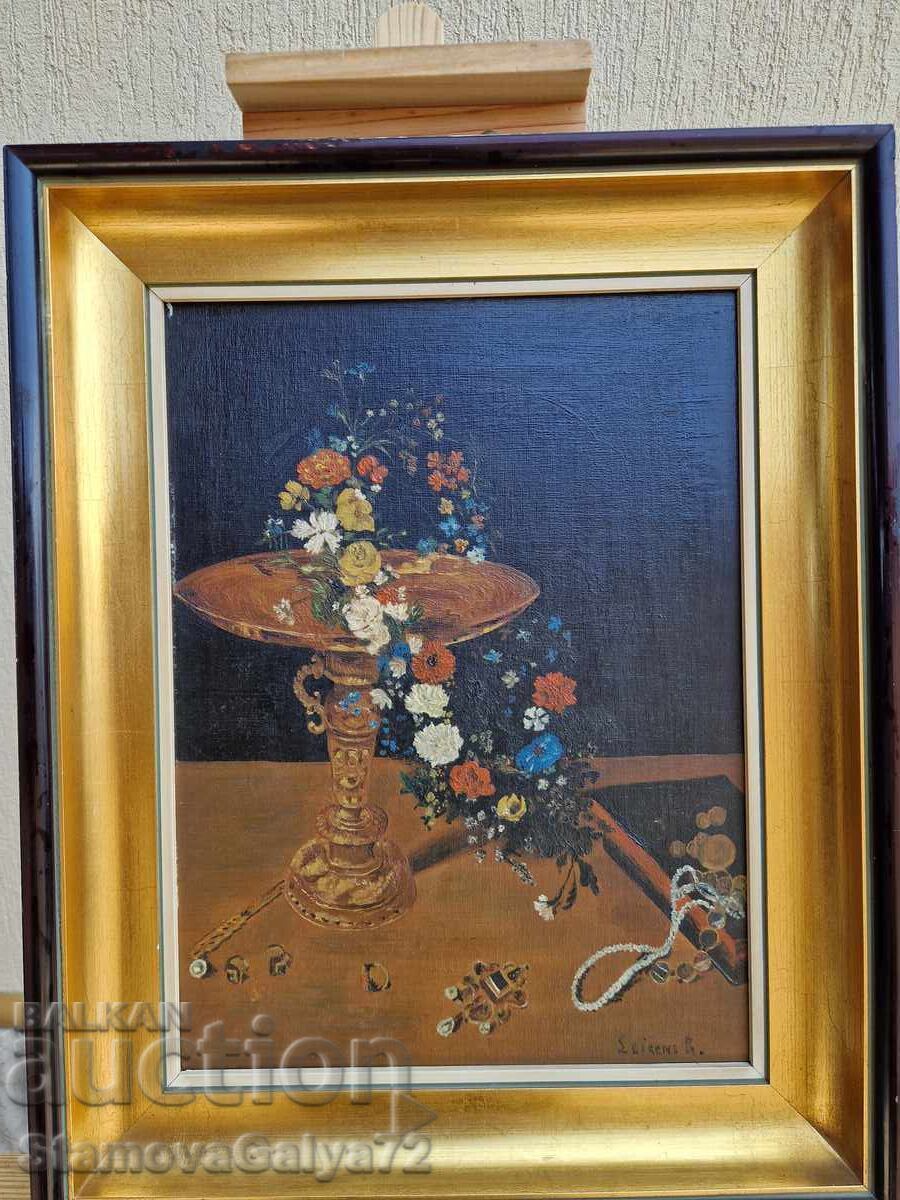Auction Still life oil on canvas, mounted on fiberboard Auction Still life oil on canvas, mounted on fiberboard