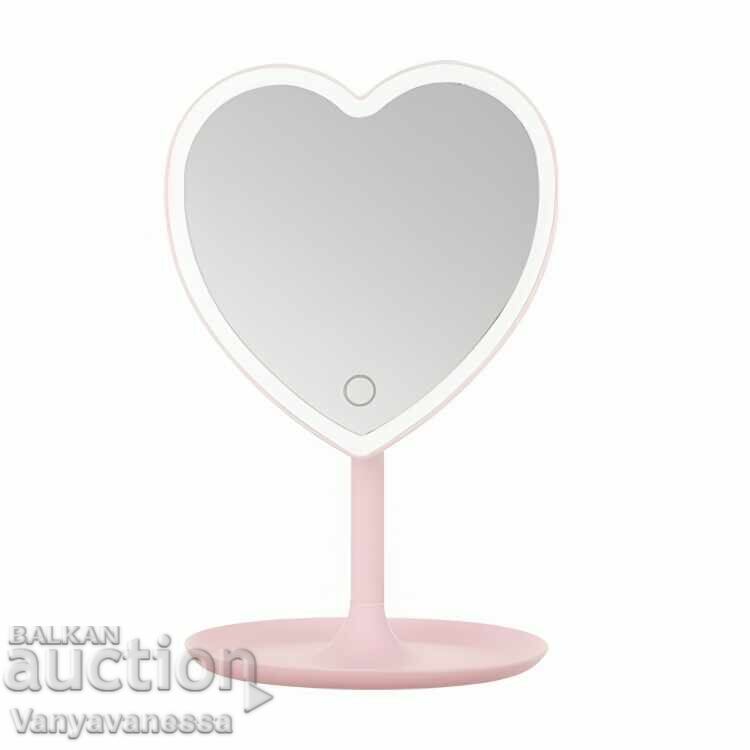 ✨ Oglindă LED elegantă în formă de inimă cu iluminare pentru toaletă