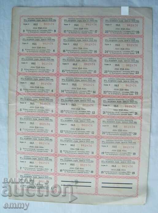 Delivery of Bond BGN 5,000 5% domestic government loan 1943