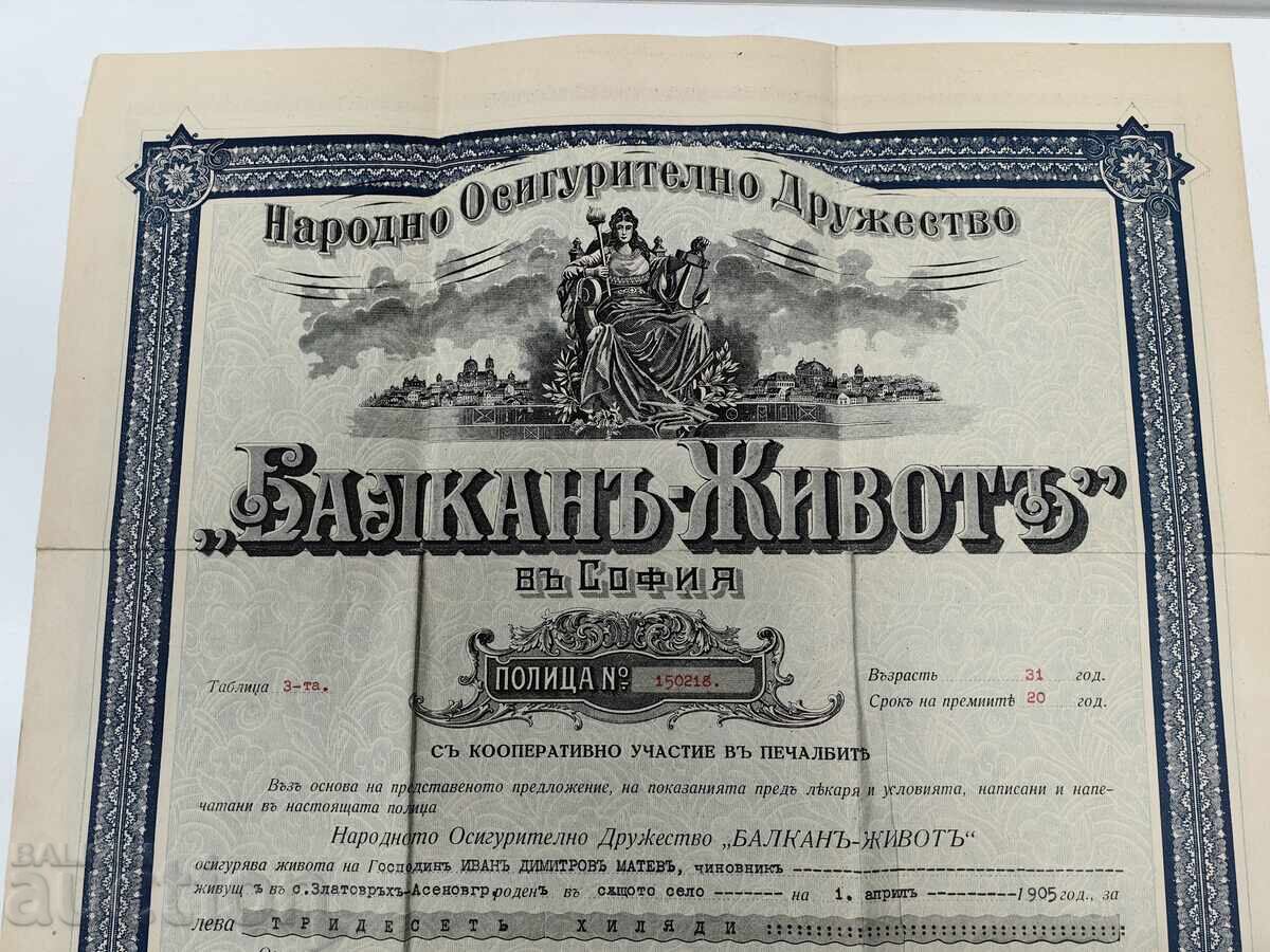 1935 БАЛКАН ЖИВОТ СТАРА ПОЛИЦА ЗАСТРАХОВКА ДОКУМЕНТ ОБЛИГАЦИ - 5