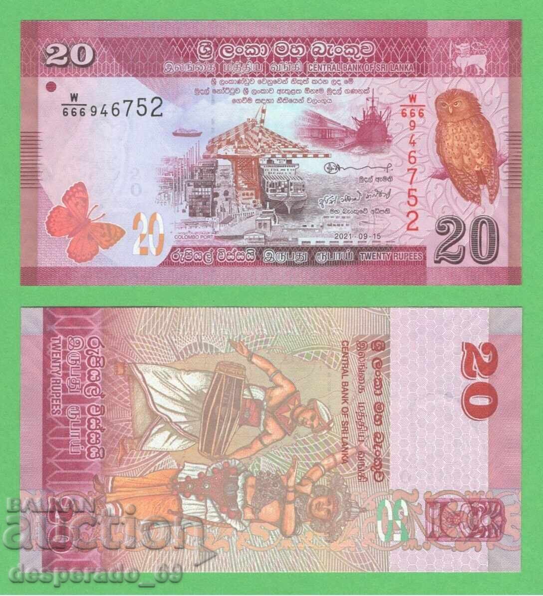 (¯`'•.¸ SRI LANKA 20 rupii 2021 UNC ¸.•'´¯)