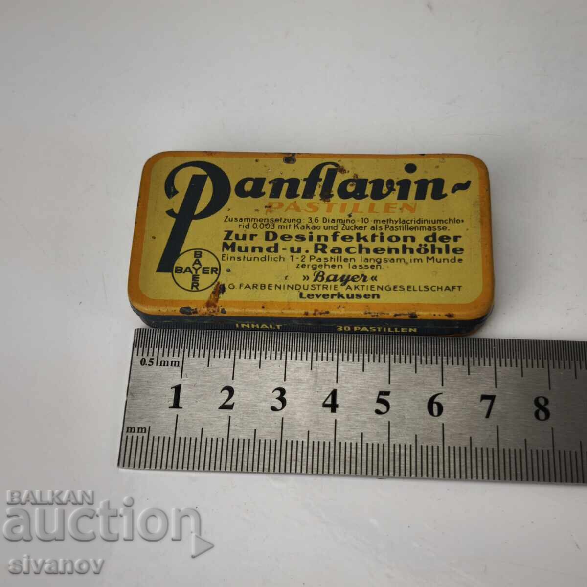 Cutie metalică veche de medicament Panflavin de la BAYER #6083 - 5