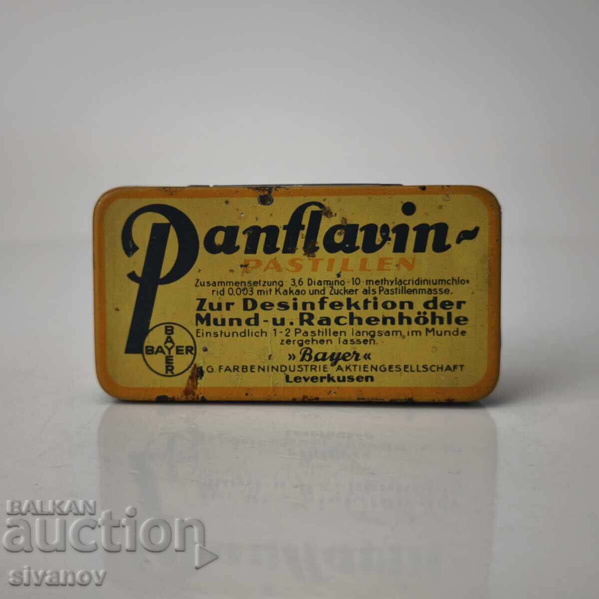 Cutie metalică veche de medicament Panflavin de la BAYER #6083