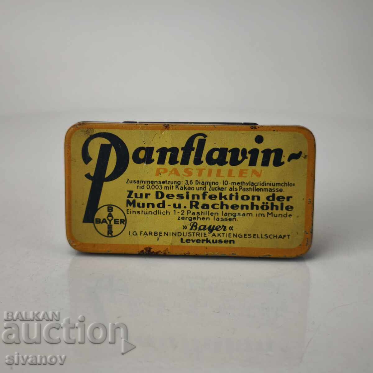 Cutie metalică veche pentru medicament Panflavin de BAYER #6084