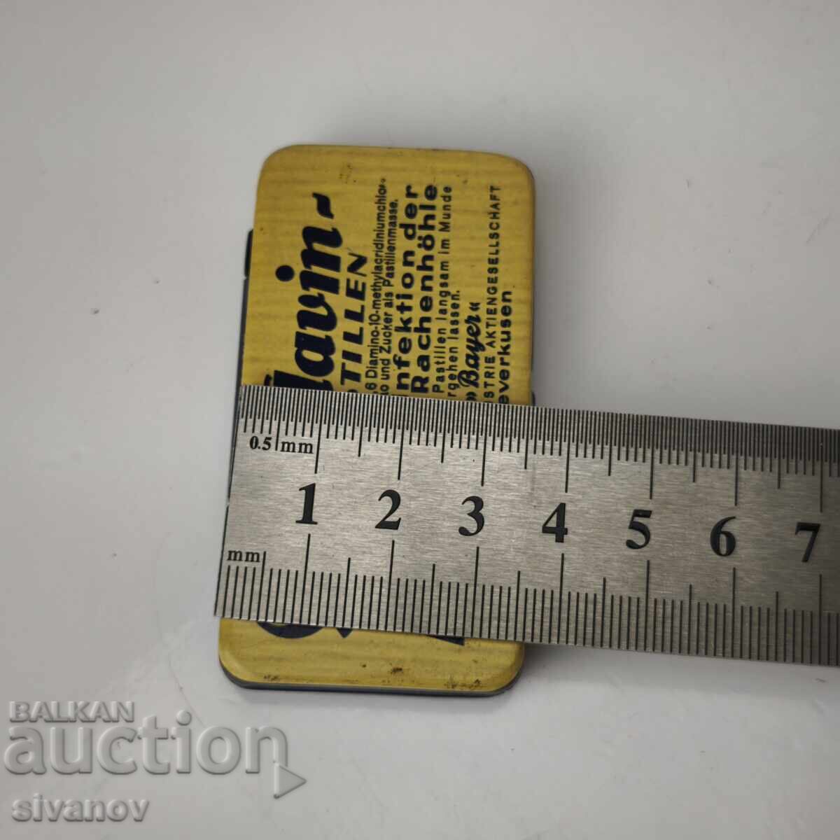 Cutie metalică veche de medicament Panflavin de la BAYER #6085 - 6