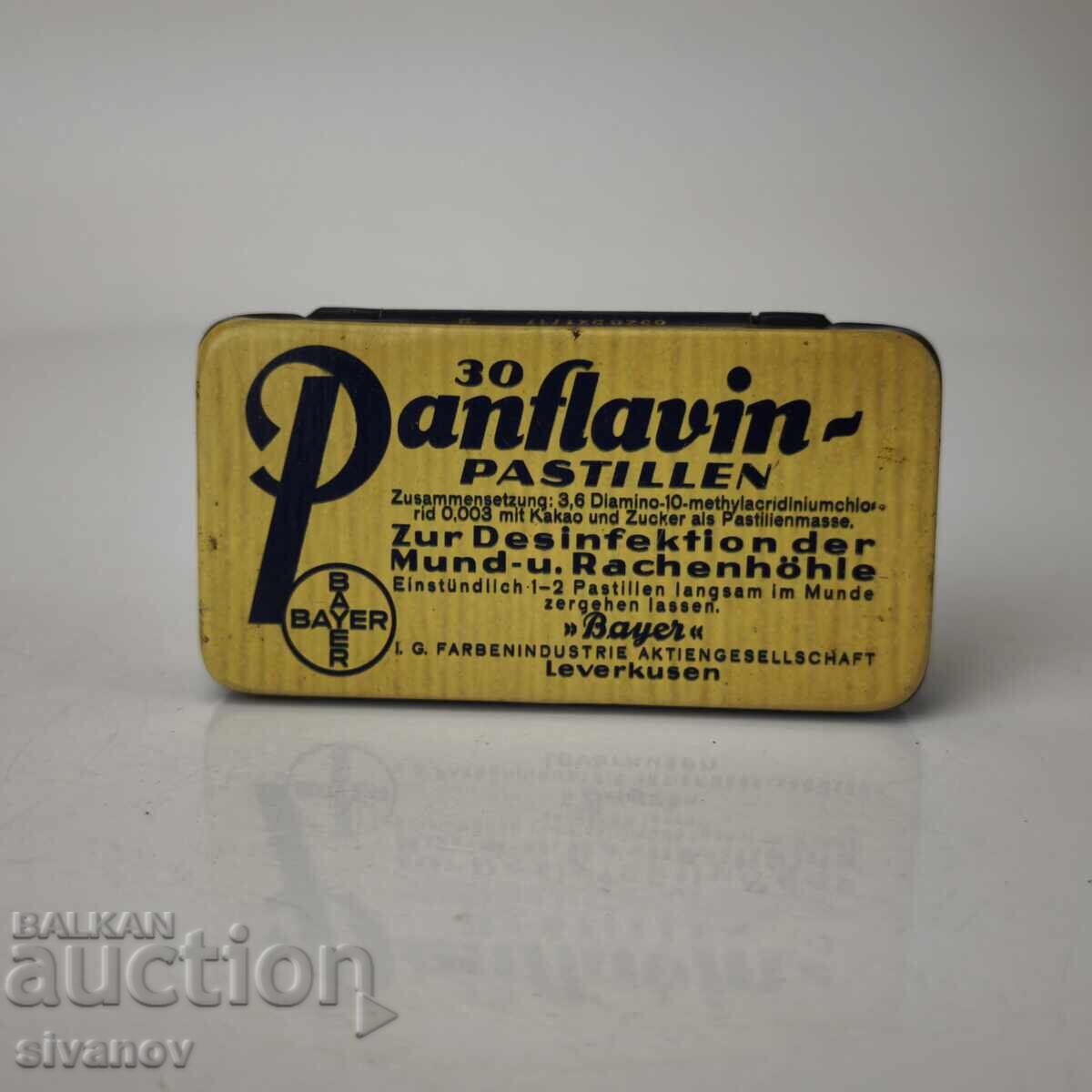 Cutie metalică veche de medicament Panflavin de la BAYER #6085