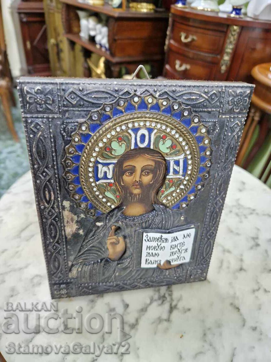 Auction  Antique Russian icon with enamel