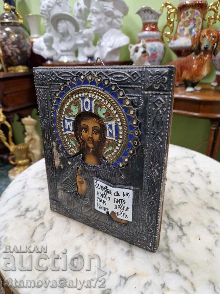 Antique Russian icon with enamel - 5