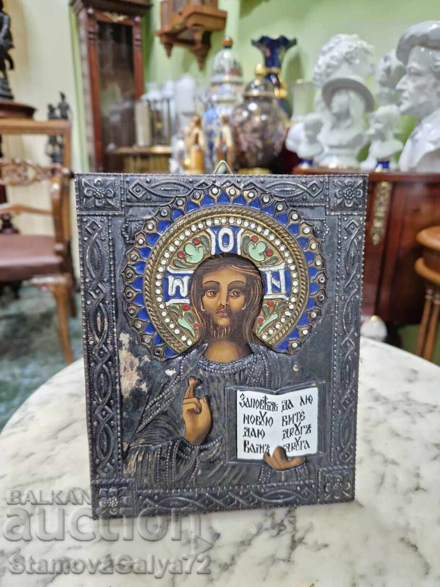 Antique Russian icon with enamel