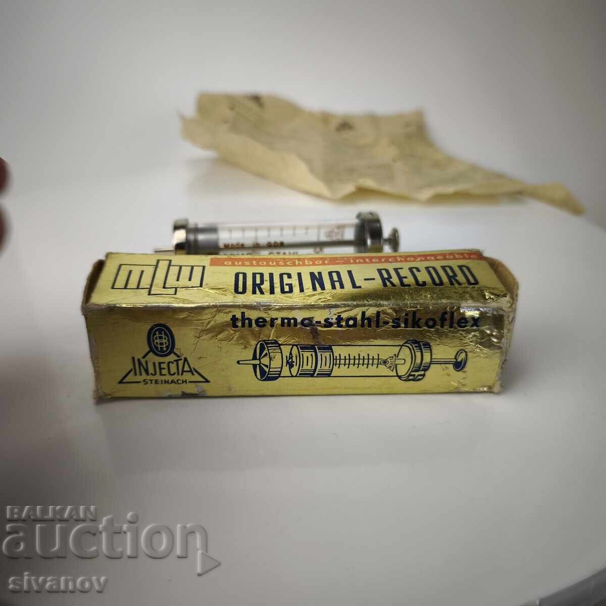 Livrarea Seringă de sticlă veche 20cc Injecta Steinach MLW #6086 Livrarea Seringă de sticlă veche 20cc Injecta Steinach MLW #6086